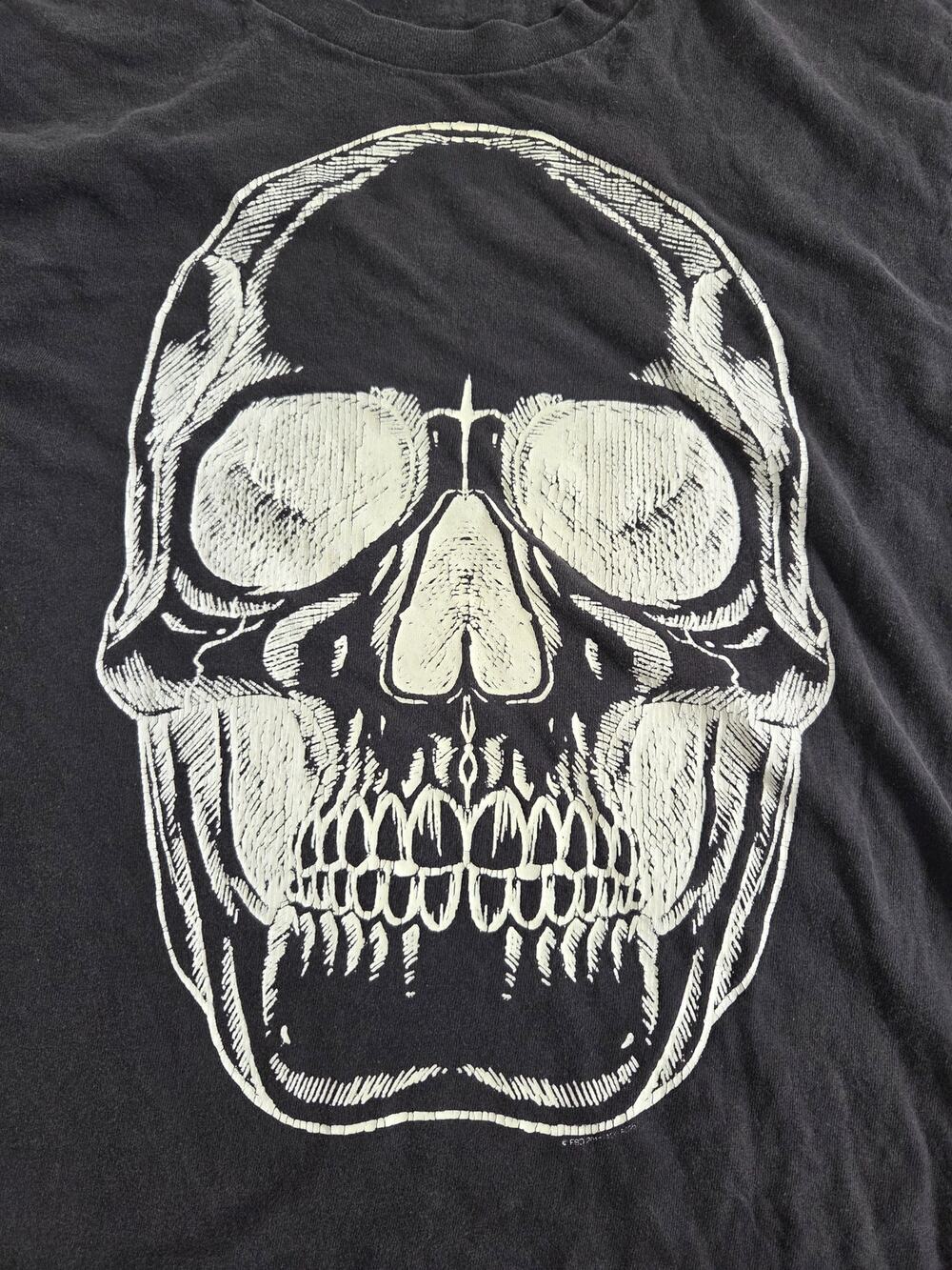 Anatomical Skull Graphic T Shirt Faded Black Distressed Tee Large skeleton